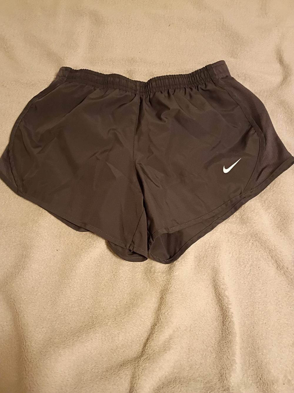 Nike Women's Athletic Shorts — Dark Gray with White Swoosh